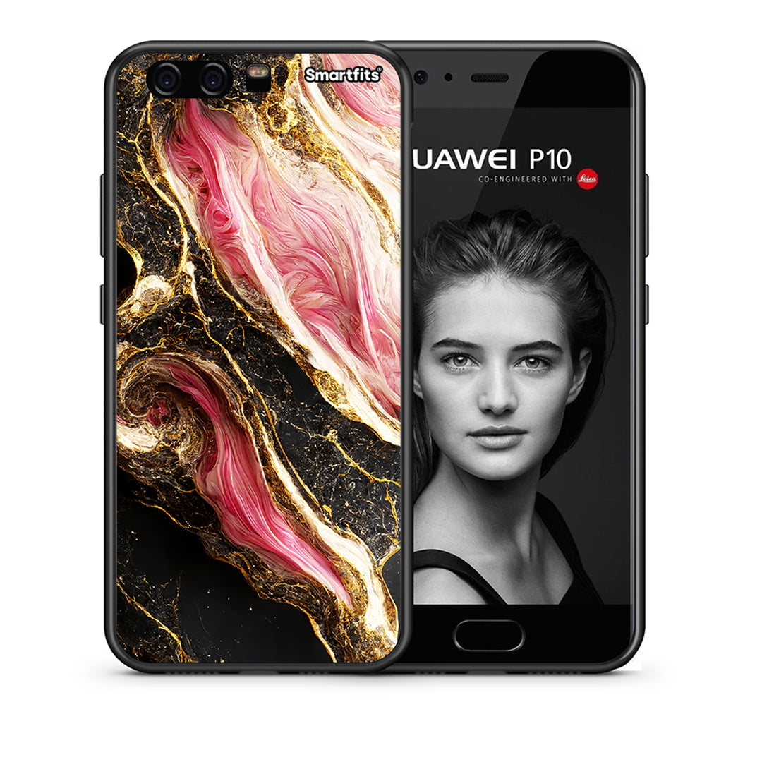 Θήκη Huawei P10 Lite Glamorous Pink Marble από τη Smartfits με σχέδιο στο πίσω μέρος και μαύρο περίβλημα | Huawei P10 Lite Glamorous Pink Marble case with colorful back and black bezels