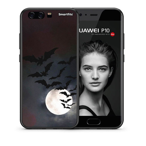 Θήκη Huawei P10 Halloween Bat Night από τη Smartfits με σχέδιο στο πίσω μέρος και μαύρο περίβλημα | Huawei P10 Halloween Bat Night case with colorful back and black bezels