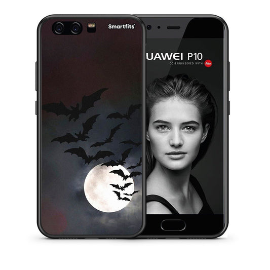 Θήκη Huawei P10 Halloween Bat Night από τη Smartfits με σχέδιο στο πίσω μέρος και μαύρο περίβλημα | Huawei P10 Halloween Bat Night case with colorful back and black bezels