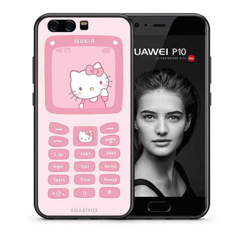 Θήκη Αγίου Βαλεντίνου Huawei P10 Lite Hello Kitten από τη Smartfits με σχέδιο στο πίσω μέρος και μαύρο περίβλημα | Huawei P10 Lite Hello Kitten case with colorful back and black bezels