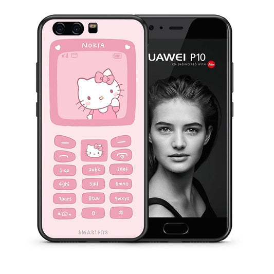Θήκη Αγίου Βαλεντίνου Huawei P10 Lite Hello Kitten από τη Smartfits με σχέδιο στο πίσω μέρος και μαύρο περίβλημα | Huawei P10 Lite Hello Kitten case with colorful back and black bezels