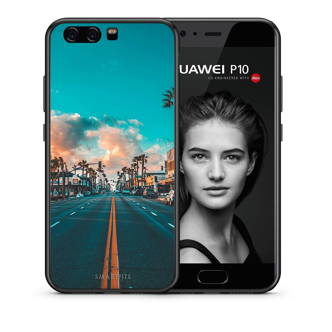 Θήκη Huawei P10 Lite City Landscape από τη Smartfits με σχέδιο στο πίσω μέρος και μαύρο περίβλημα | Huawei P10 Lite City Landscape case with colorful back and black bezels