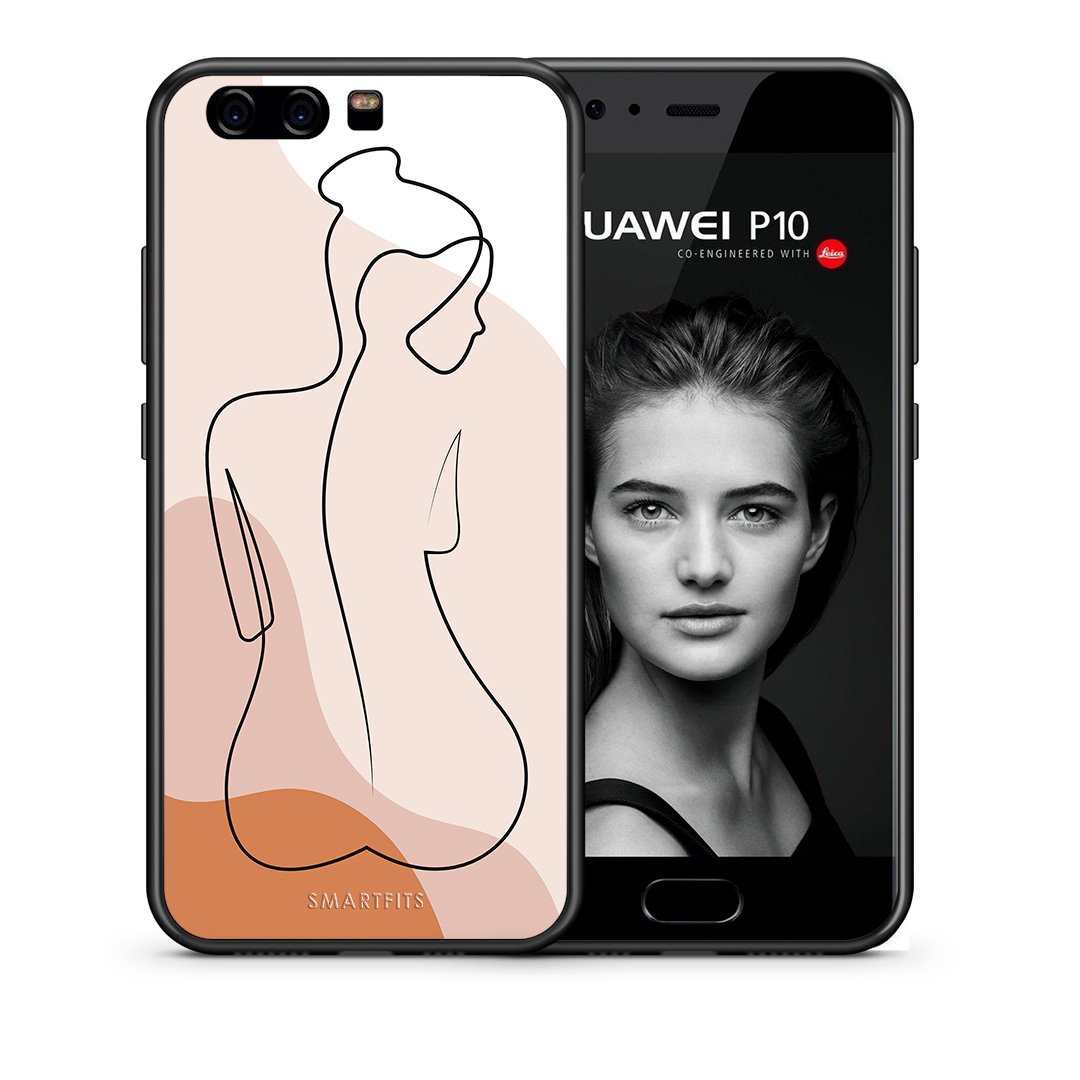Θήκη Huawei P10 Lite LineArt Woman από τη Smartfits με σχέδιο στο πίσω μέρος και μαύρο περίβλημα | Huawei P10 Lite LineArt Woman case with colorful back and black bezels