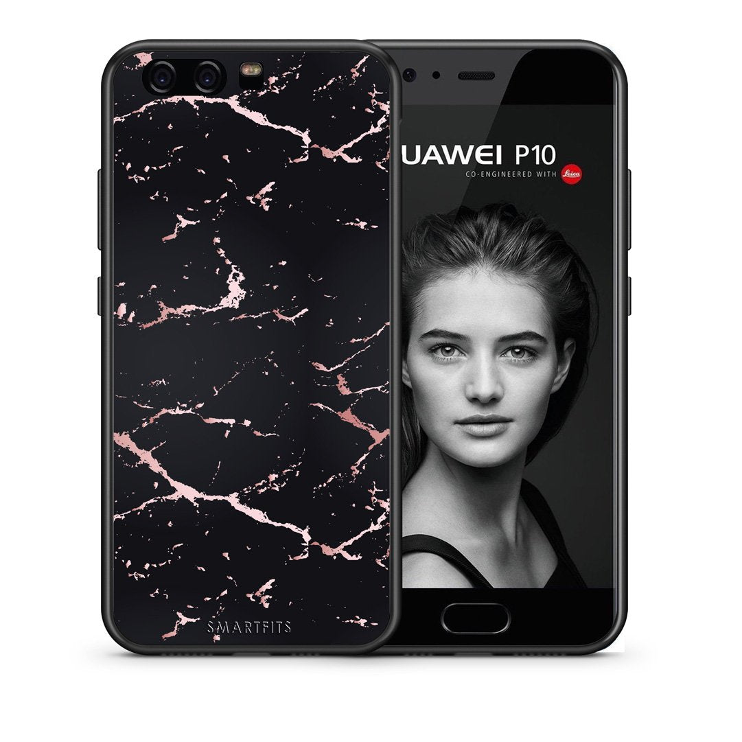 Θήκη Huawei P10 Lite Black Rosegold Marble από τη Smartfits με σχέδιο στο πίσω μέρος και μαύρο περίβλημα | Huawei P10 Lite Black Rosegold Marble case with colorful back and black bezels