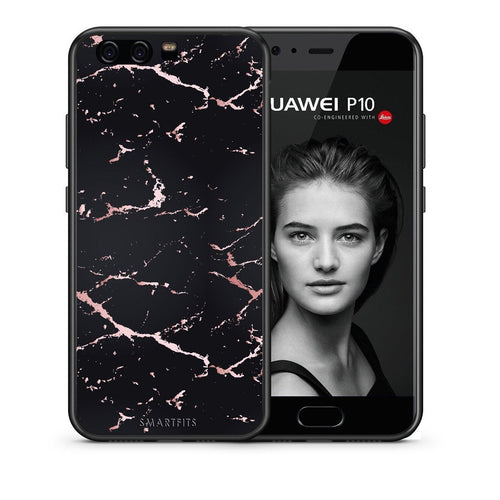Θήκη Huawei P10 Lite Black Rosegold Marble από τη Smartfits με σχέδιο στο πίσω μέρος και μαύρο περίβλημα | Huawei P10 Lite Black Rosegold Marble case with colorful back and black bezels