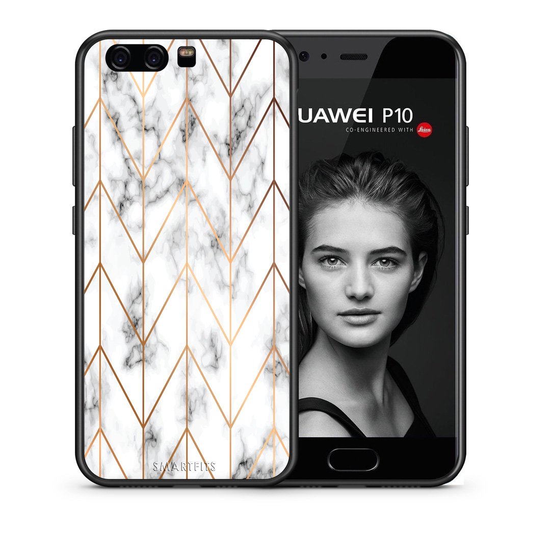 Θήκη Huawei P10 Lite Gold Geometric Marble από τη Smartfits με σχέδιο στο πίσω μέρος και μαύρο περίβλημα | Huawei P10 Lite Gold Geometric Marble case with colorful back and black bezels