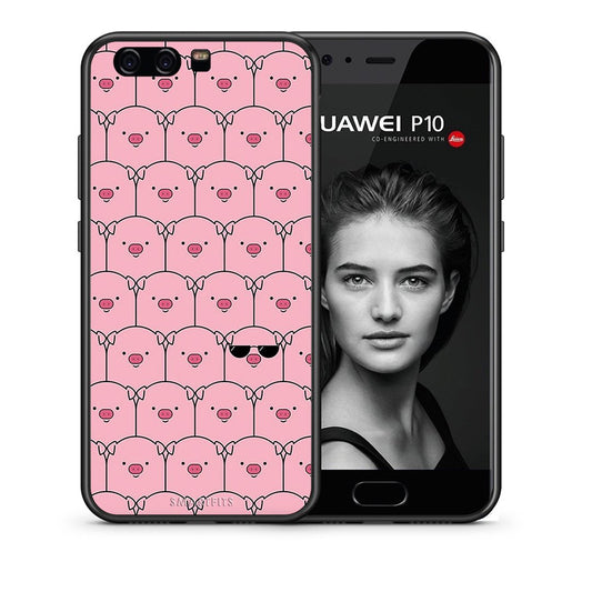 Θήκη Huawei P10 Pig Glasses από τη Smartfits με σχέδιο στο πίσω μέρος και μαύρο περίβλημα | Huawei P10 Pig Glasses case with colorful back and black bezels