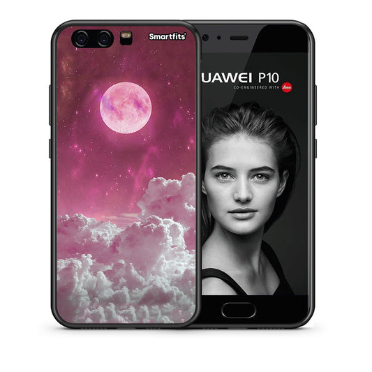 Θήκη Huawei P10 Pink Moon από τη Smartfits με σχέδιο στο πίσω μέρος και μαύρο περίβλημα | Huawei P10 Pink Moon case with colorful back and black bezels