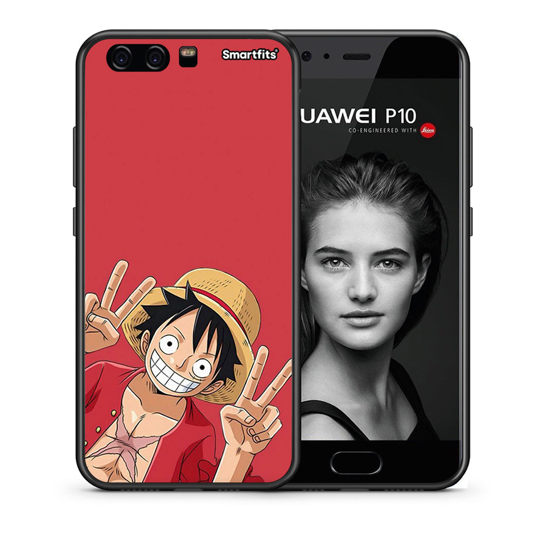 Θήκη Huawei P10 Pirate Luffy από τη Smartfits με σχέδιο στο πίσω μέρος και μαύρο περίβλημα | Huawei P10 Pirate Luffy case with colorful back and black bezels