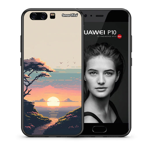 Θήκη Huawei P10 Lite Pixel Sunset από τη Smartfits με σχέδιο στο πίσω μέρος και μαύρο περίβλημα | Huawei P10 Lite Pixel Sunset case with colorful back and black bezels