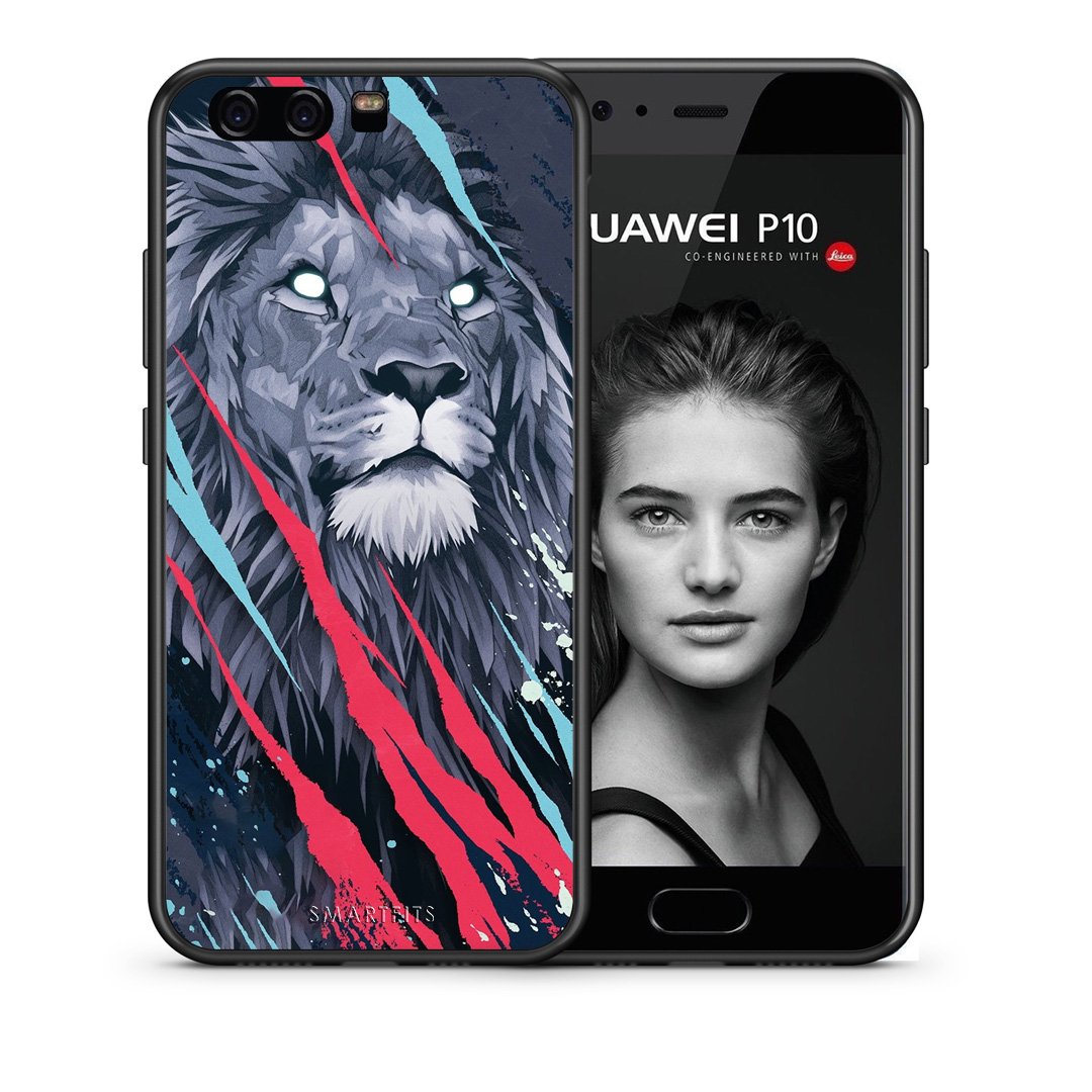 Θήκη Huawei P10 Lion Designer PopArt από τη Smartfits με σχέδιο στο πίσω μέρος και μαύρο περίβλημα | Huawei P10 Lion Designer PopArt case with colorful back and black bezels
