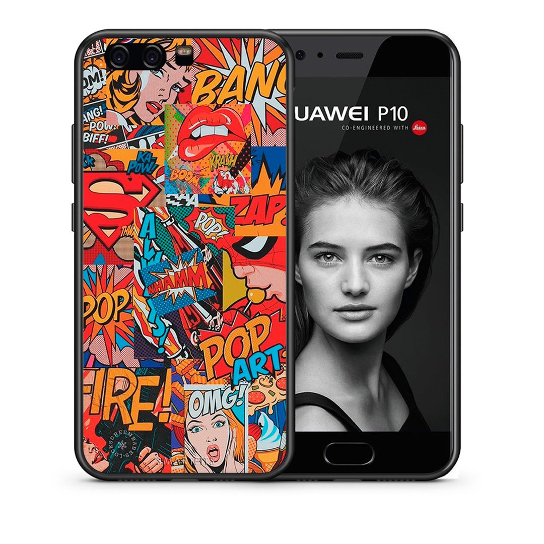 Θήκη Huawei P10 PopArt OMG από τη Smartfits με σχέδιο στο πίσω μέρος και μαύρο περίβλημα | Huawei P10 PopArt OMG case with colorful back and black bezels