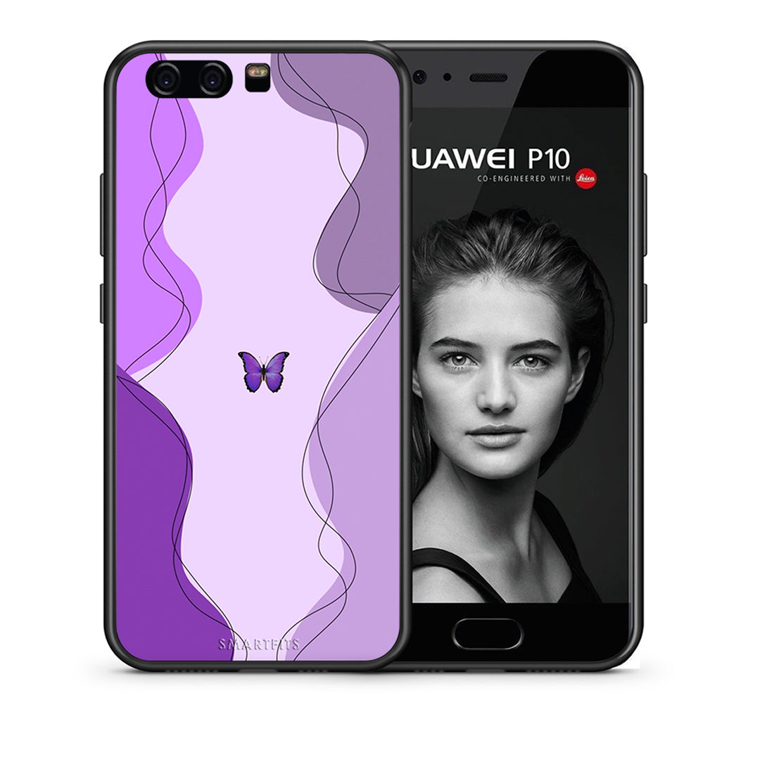 Θήκη Αγίου Βαλεντίνου Huawei P10 Purple Mariposa από τη Smartfits με σχέδιο στο πίσω μέρος και μαύρο περίβλημα | Huawei P10 Purple Mariposa case with colorful back and black bezels