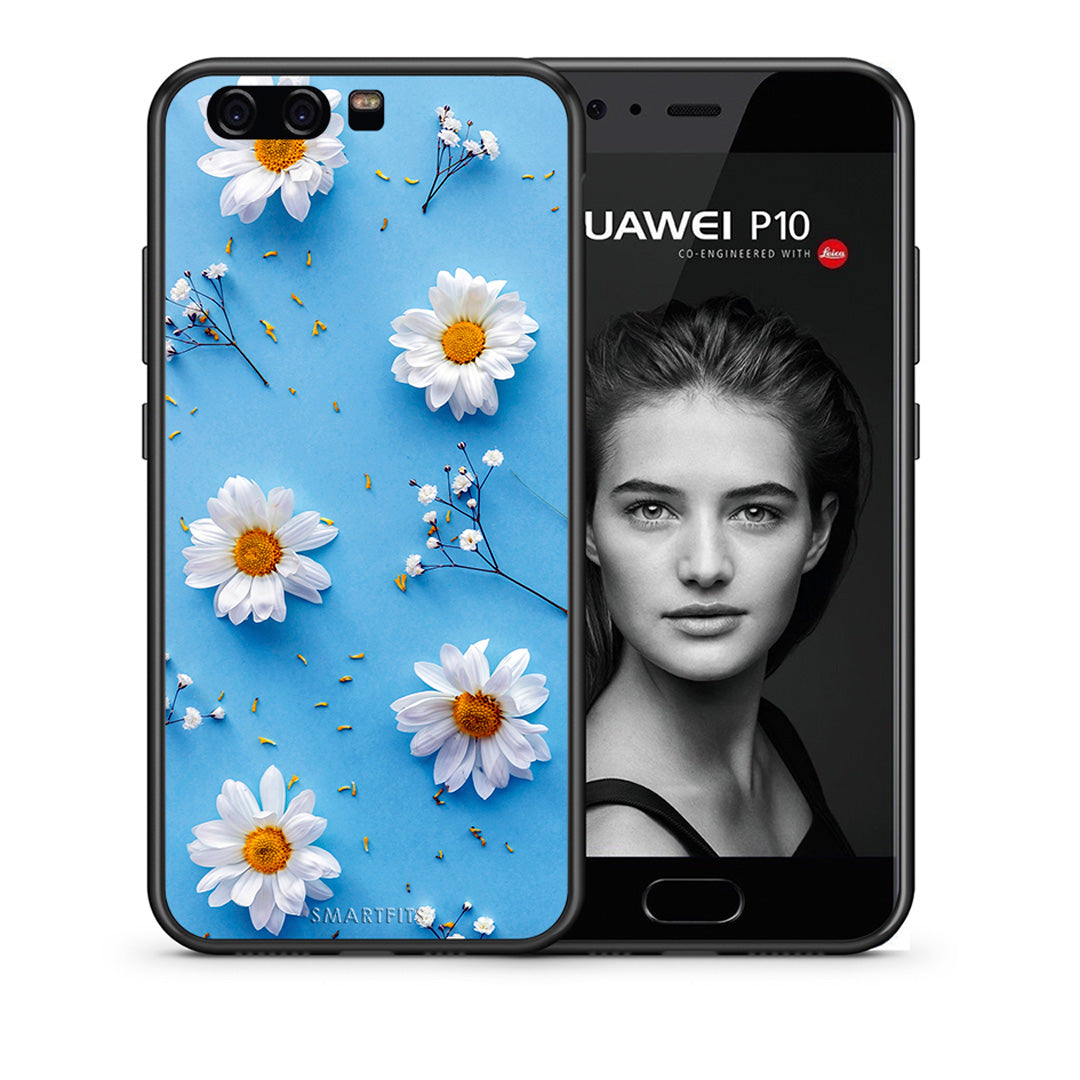 Θήκη Huawei P10 Real Daisies από τη Smartfits με σχέδιο στο πίσω μέρος και μαύρο περίβλημα | Huawei P10 Real Daisies case with colorful back and black bezels