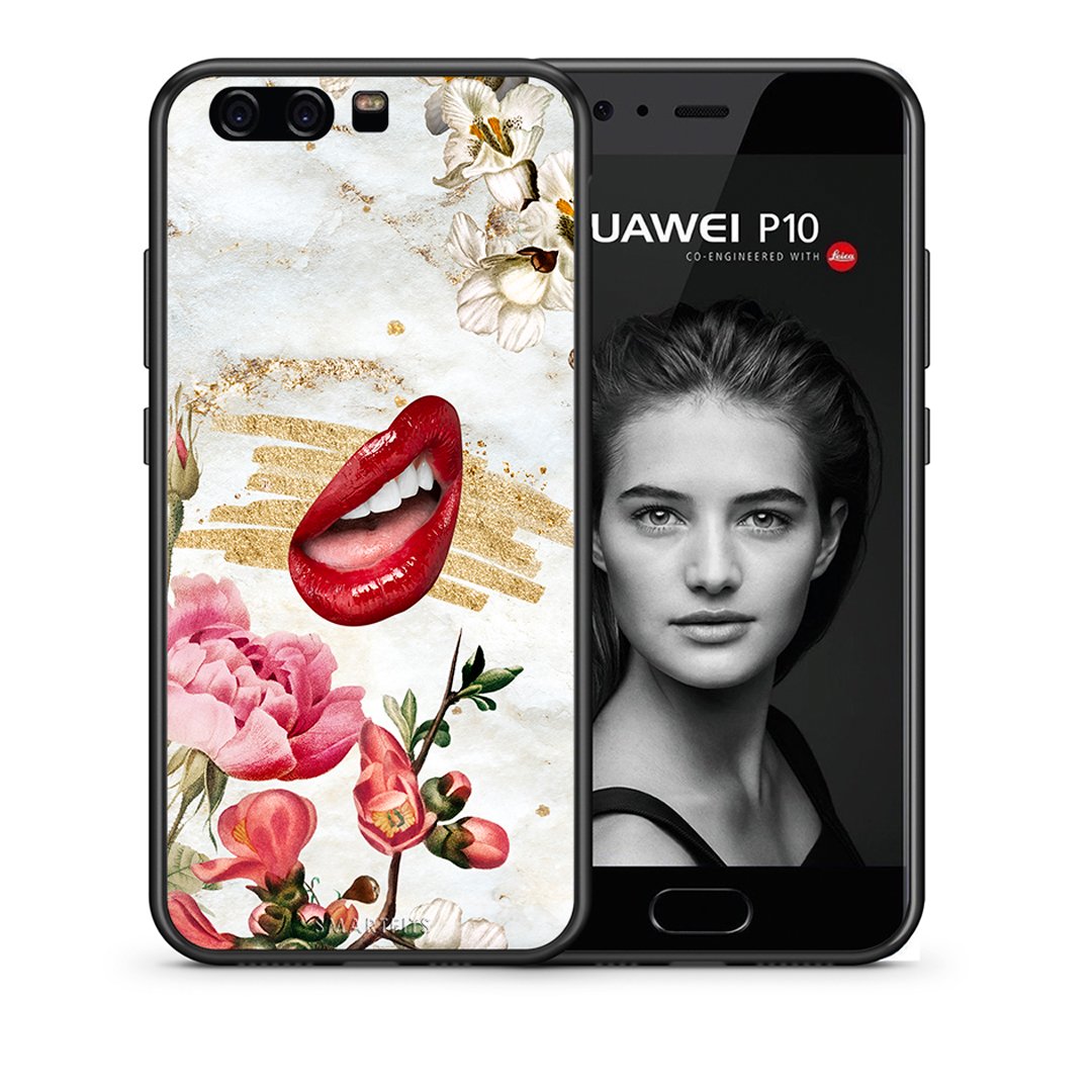 Θήκη Huawei P10 Red Lips από τη Smartfits με σχέδιο στο πίσω μέρος και μαύρο περίβλημα | Huawei P10 Red Lips case with colorful back and black bezels