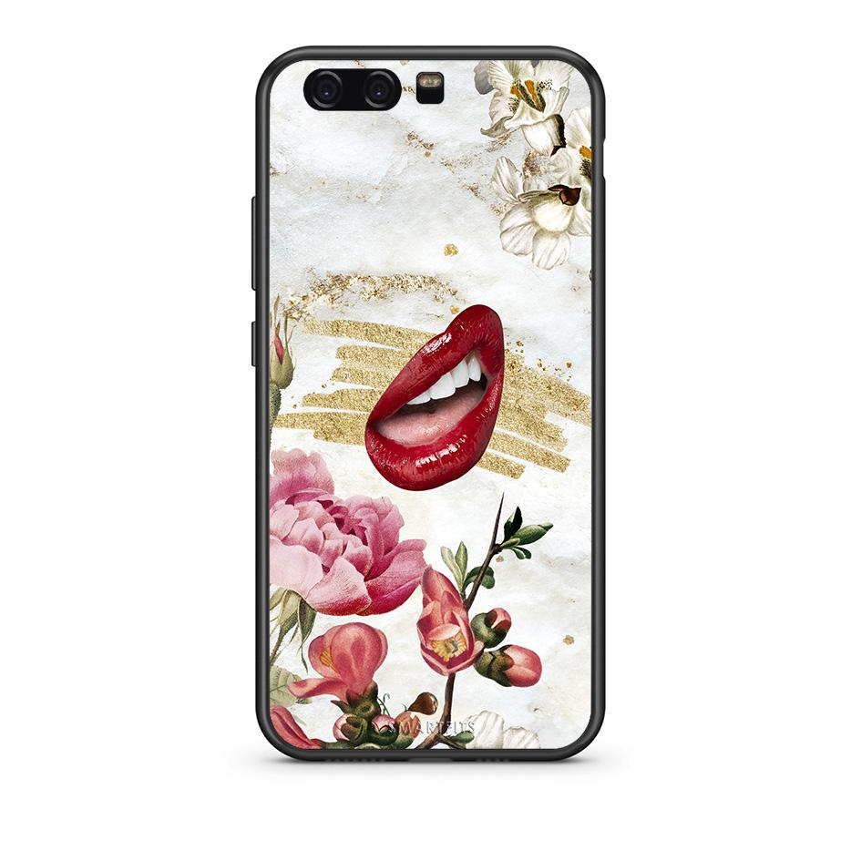 Huawei P10 Lite Red Lips θήκη από τη Smartfits με σχέδιο στο πίσω μέρος και μαύρο περίβλημα | Smartphone case with colorful back and black bezels by Smartfits