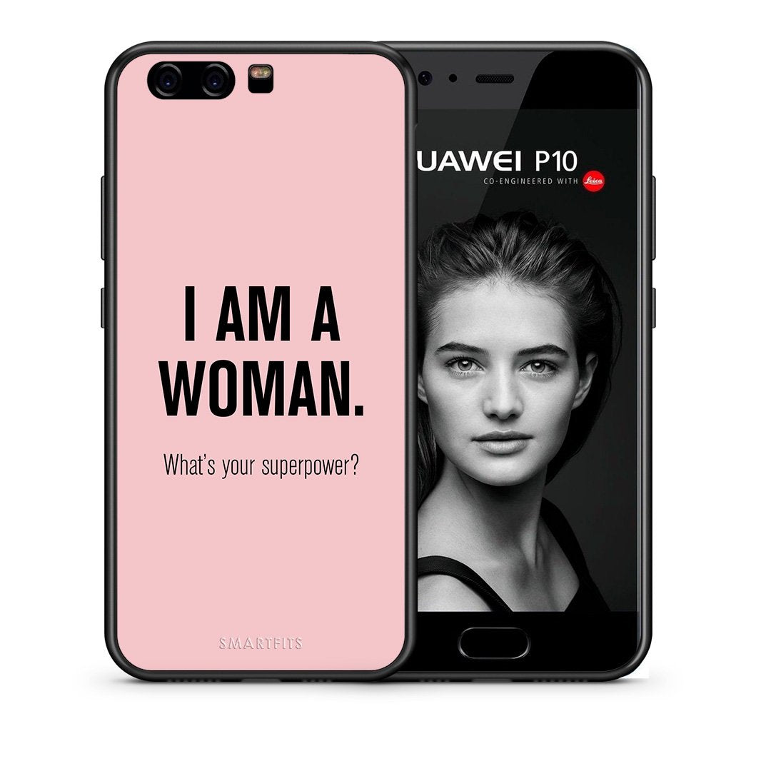 Θήκη Huawei P10 Superpower Woman από τη Smartfits με σχέδιο στο πίσω μέρος και μαύρο περίβλημα | Huawei P10 Superpower Woman case with colorful back and black bezels