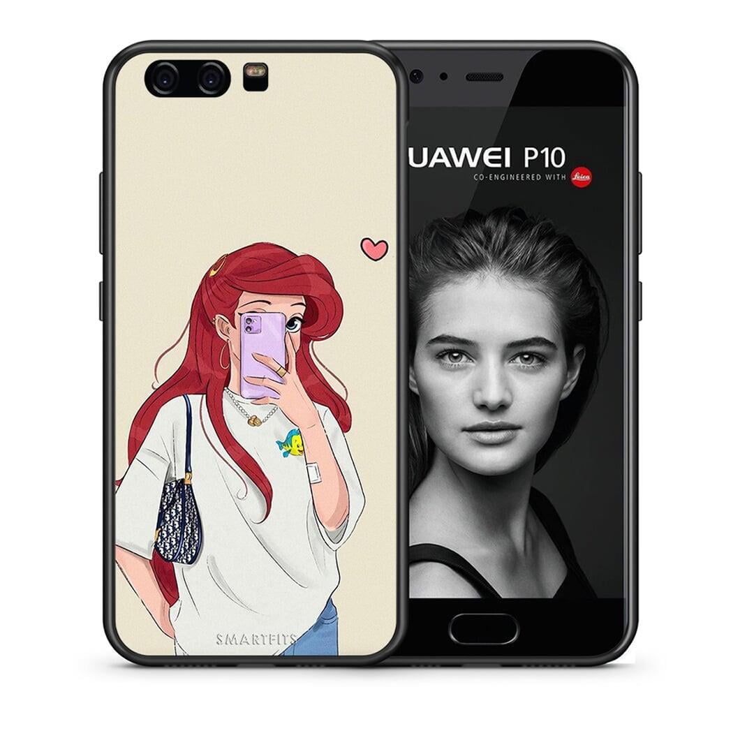 Θήκη Huawei P10 Walking Mermaid από τη Smartfits με σχέδιο στο πίσω μέρος και μαύρο περίβλημα | Huawei P10 Walking Mermaid case with colorful back and black bezels