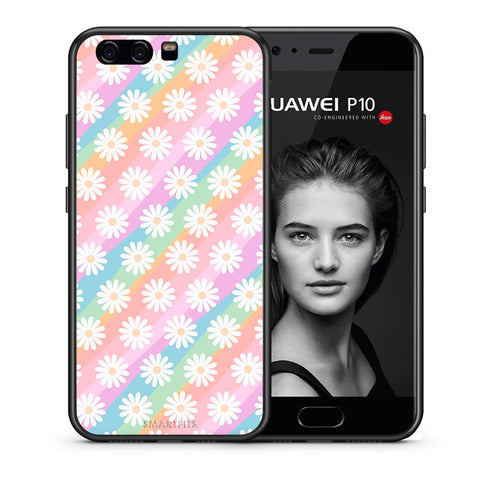 Θήκη Huawei P10 Lite White Daisies από τη Smartfits με σχέδιο στο πίσω μέρος και μαύρο περίβλημα | Huawei P10 Lite White Daisies case with colorful back and black bezels