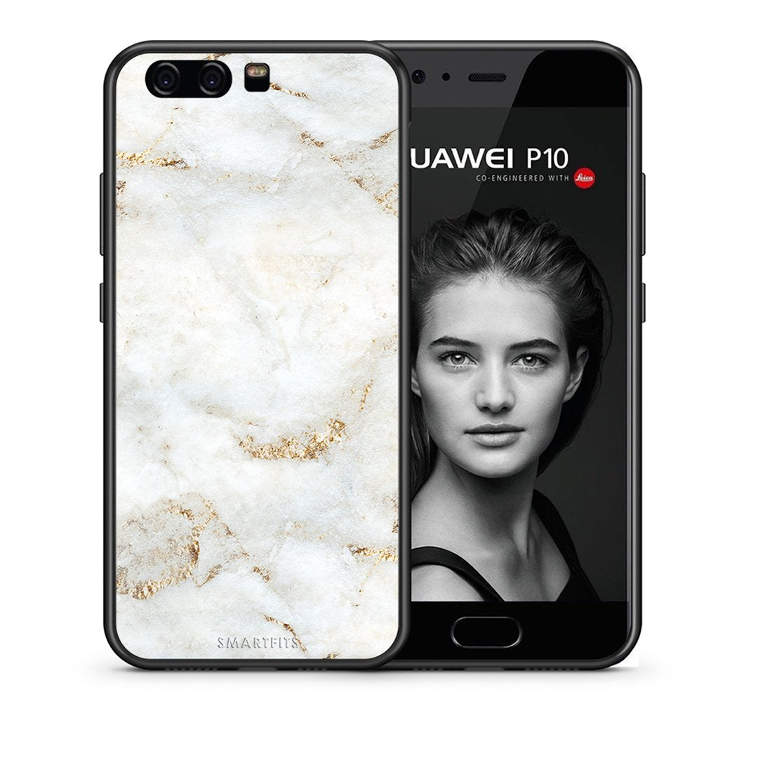 Θήκη Huawei P10 Lite White Gold Marble από τη Smartfits με σχέδιο στο πίσω μέρος και μαύρο περίβλημα | Huawei P10 Lite White Gold Marble case with colorful back and black bezels