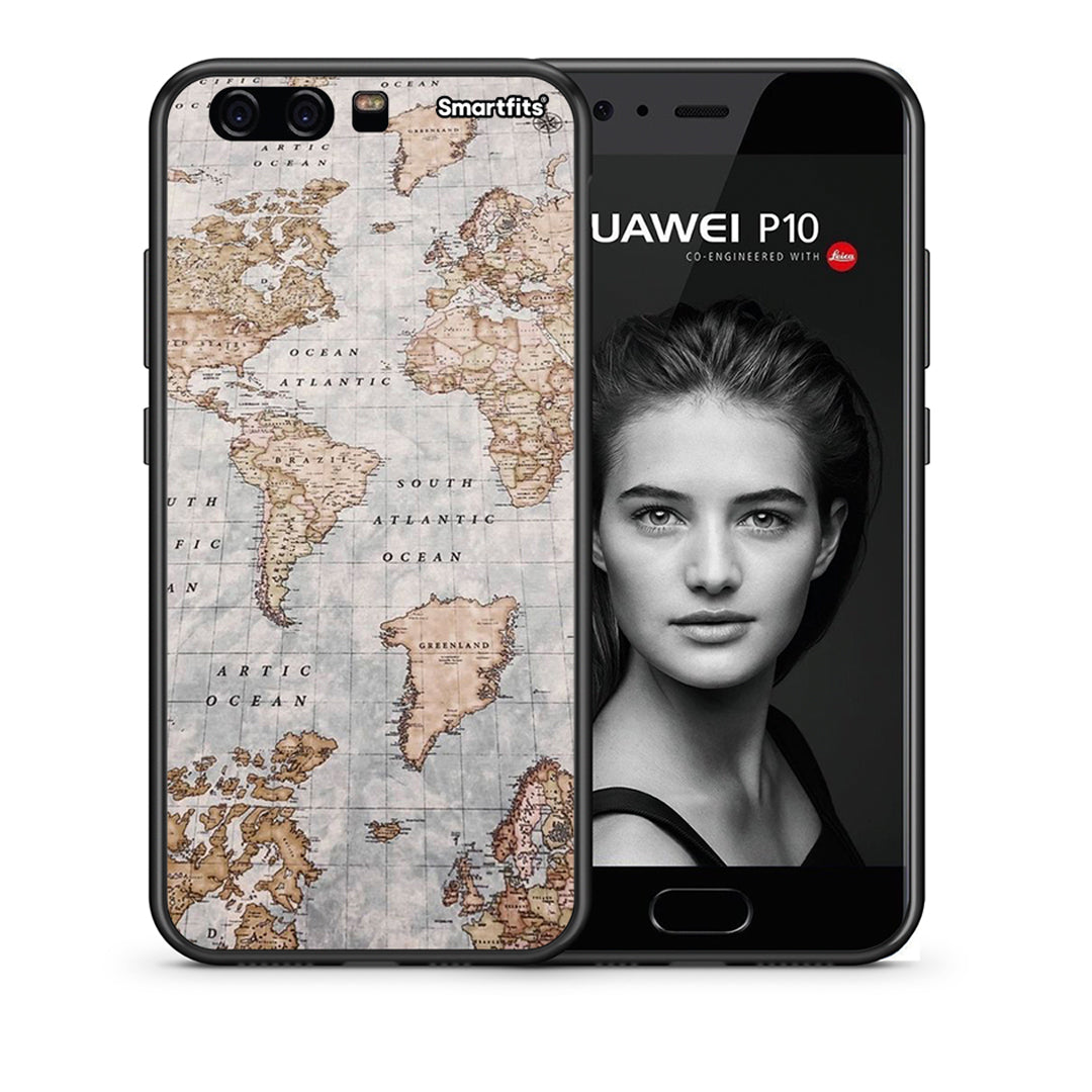 Θήκη Huawei P10 World Map από τη Smartfits με σχέδιο στο πίσω μέρος και μαύρο περίβλημα | Huawei P10 World Map case with colorful back and black bezels