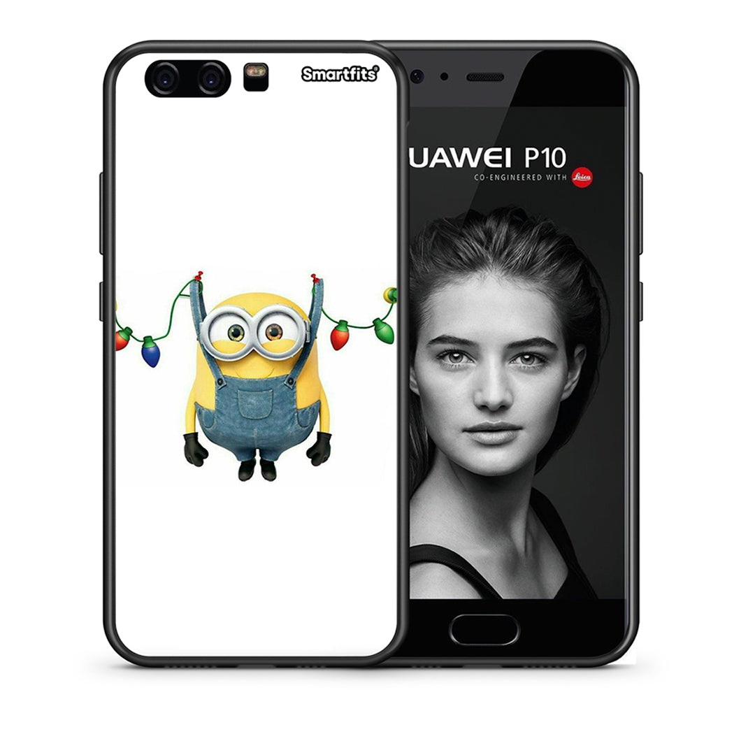 Θήκη Huawei P10 Lite Xmas Minion Lights από τη Smartfits με σχέδιο στο πίσω μέρος και μαύρο περίβλημα | Huawei P10 Lite Xmas Minion Lights case with colorful back and black bezels