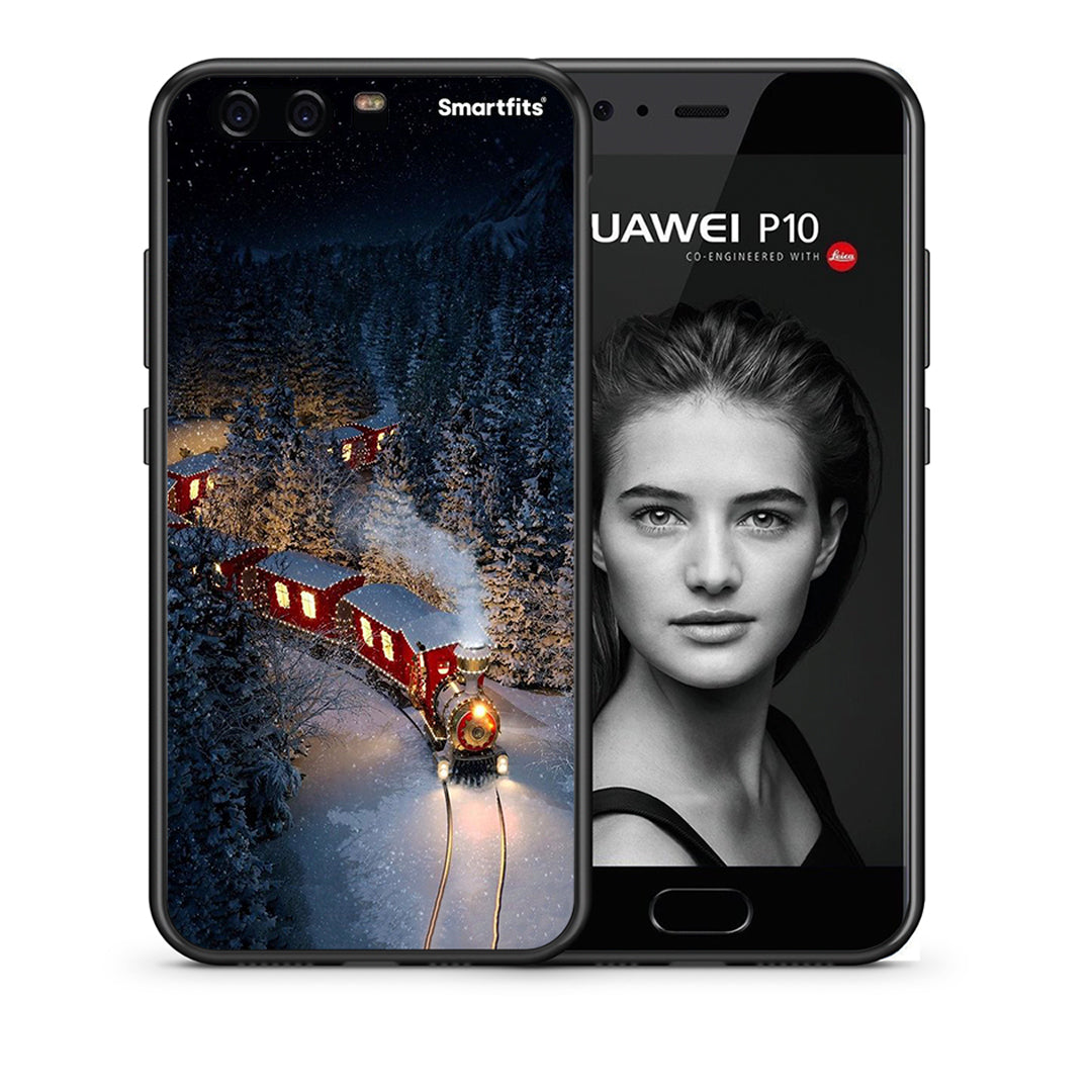 Θήκη Huawei P10 Xmas Train από τη Smartfits με σχέδιο στο πίσω μέρος και μαύρο περίβλημα | Huawei P10 Xmas Train case with colorful back and black bezels