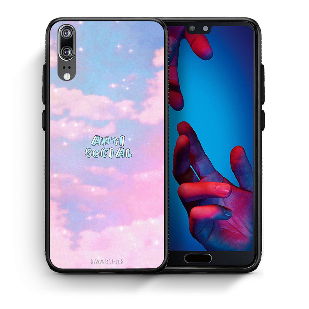 Θήκη Αγίου Βαλεντίνου Huawei P20 Anti Social από τη Smartfits με σχέδιο στο πίσω μέρος και μαύρο περίβλημα | Huawei P20 Anti Social case with colorful back and black bezels