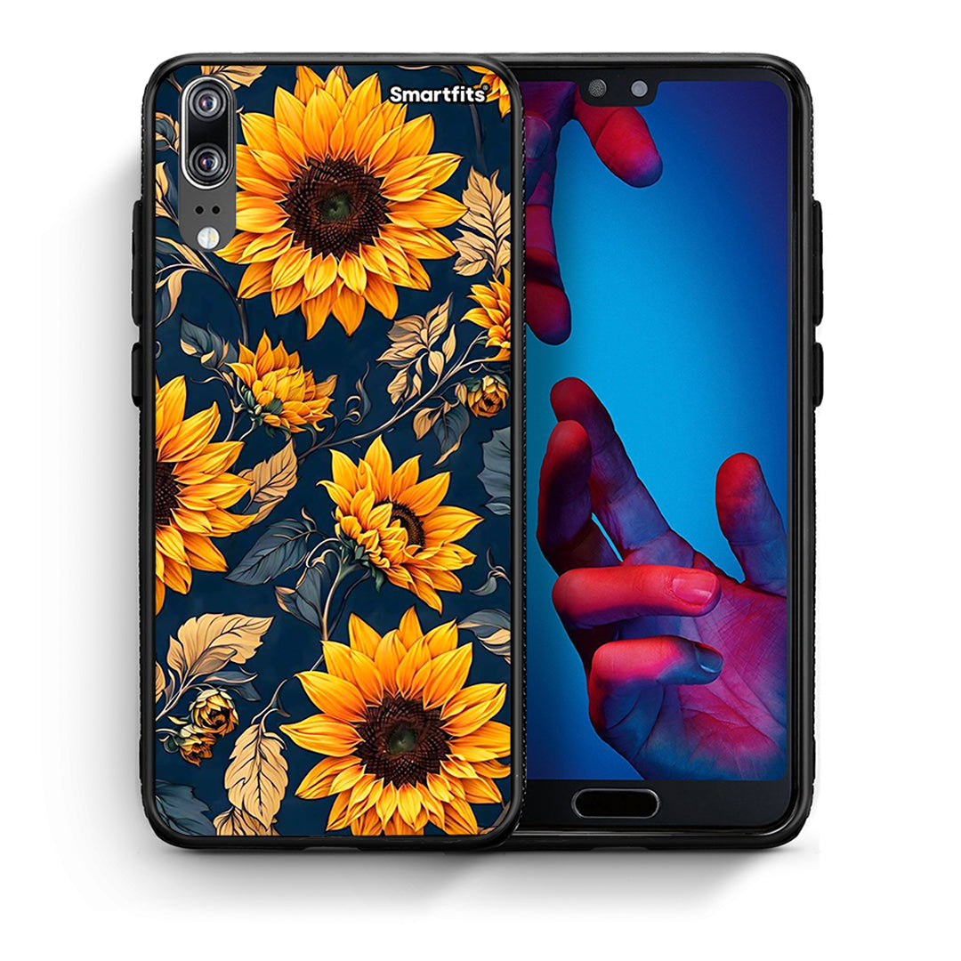 Θήκη Huawei P20 Autumn Sunflowers από τη Smartfits με σχέδιο στο πίσω μέρος και μαύρο περίβλημα | Huawei P20 Autumn Sunflowers case with colorful back and black bezels