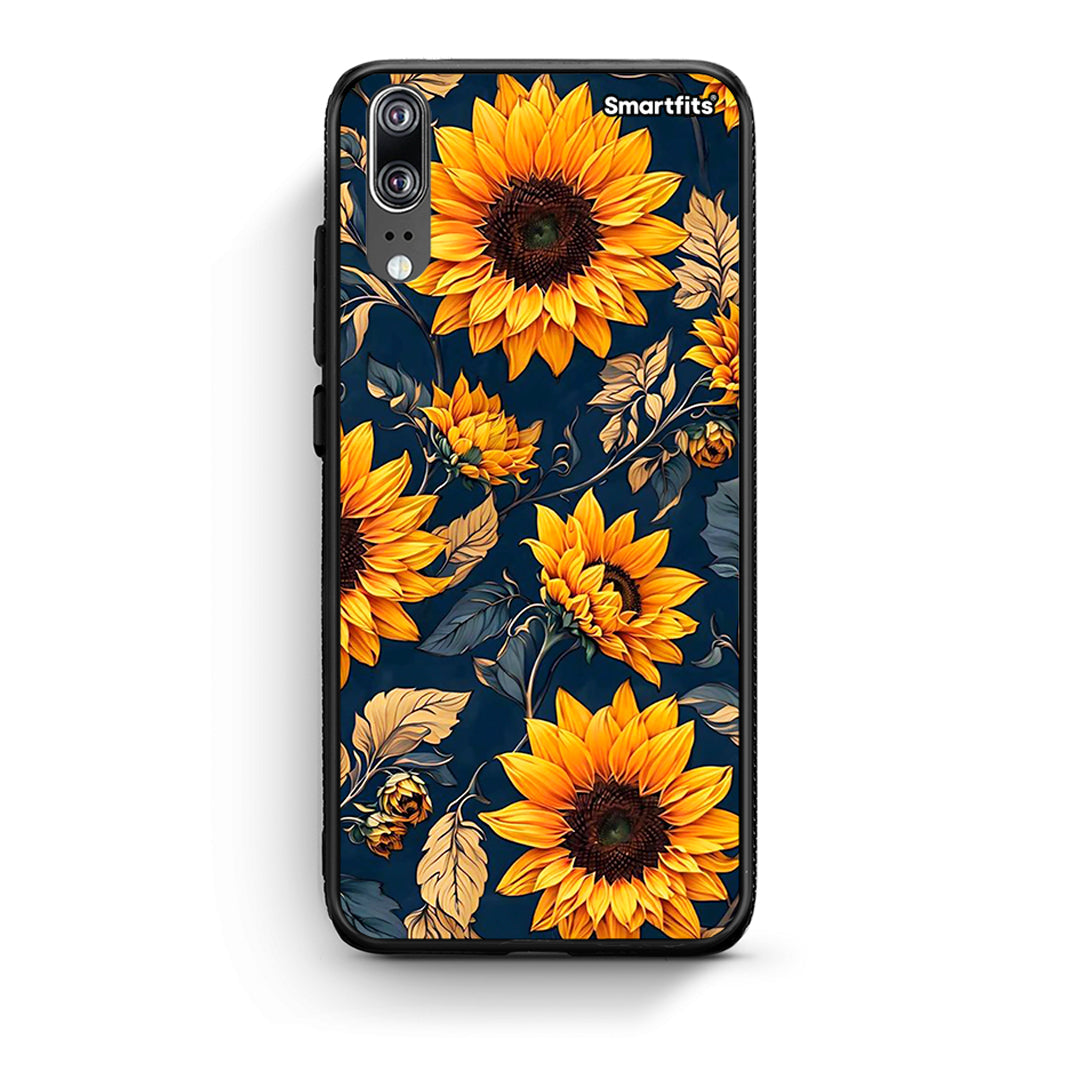 Huawei P20 Autumn Sunflowers Θήκη από τη Smartfits με σχέδιο στο πίσω μέρος και μαύρο περίβλημα | Smartphone case with colorful back and black bezels by Smartfits