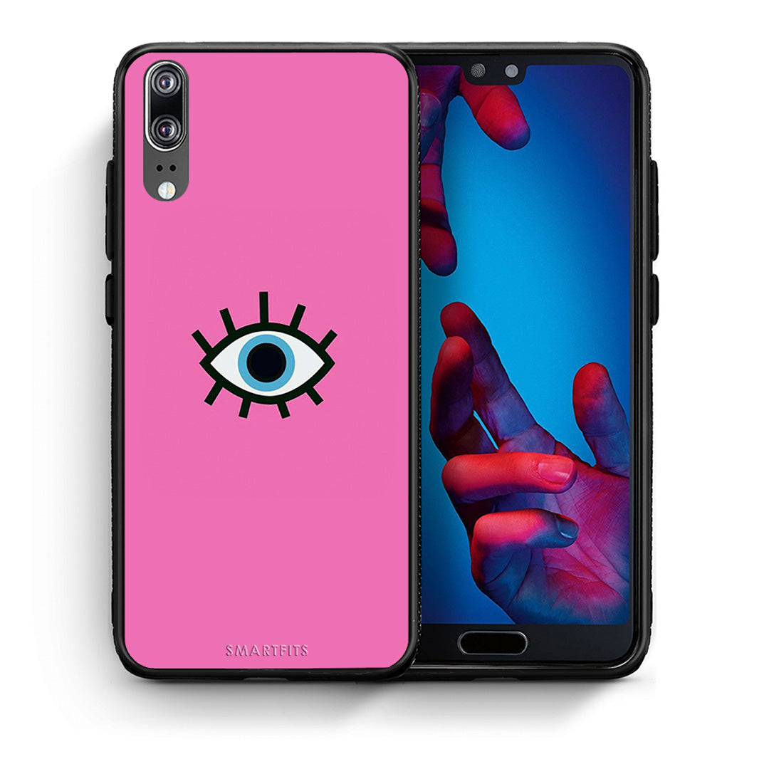 Θήκη Huawei P20 Blue Eye Pink από τη Smartfits με σχέδιο στο πίσω μέρος και μαύρο περίβλημα | Huawei P20 Blue Eye Pink case with colorful back and black bezels