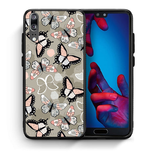 Θήκη Huawei P20 Butterflies Boho από τη Smartfits με σχέδιο στο πίσω μέρος και μαύρο περίβλημα | Huawei P20 Butterflies Boho case with colorful back and black bezels