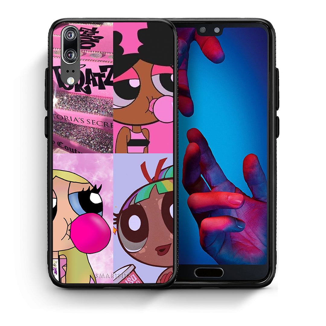 Θήκη Αγίου Βαλεντίνου Huawei P20 Bubble Girls από τη Smartfits με σχέδιο στο πίσω μέρος και μαύρο περίβλημα | Huawei P20 Bubble Girls case with colorful back and black bezels