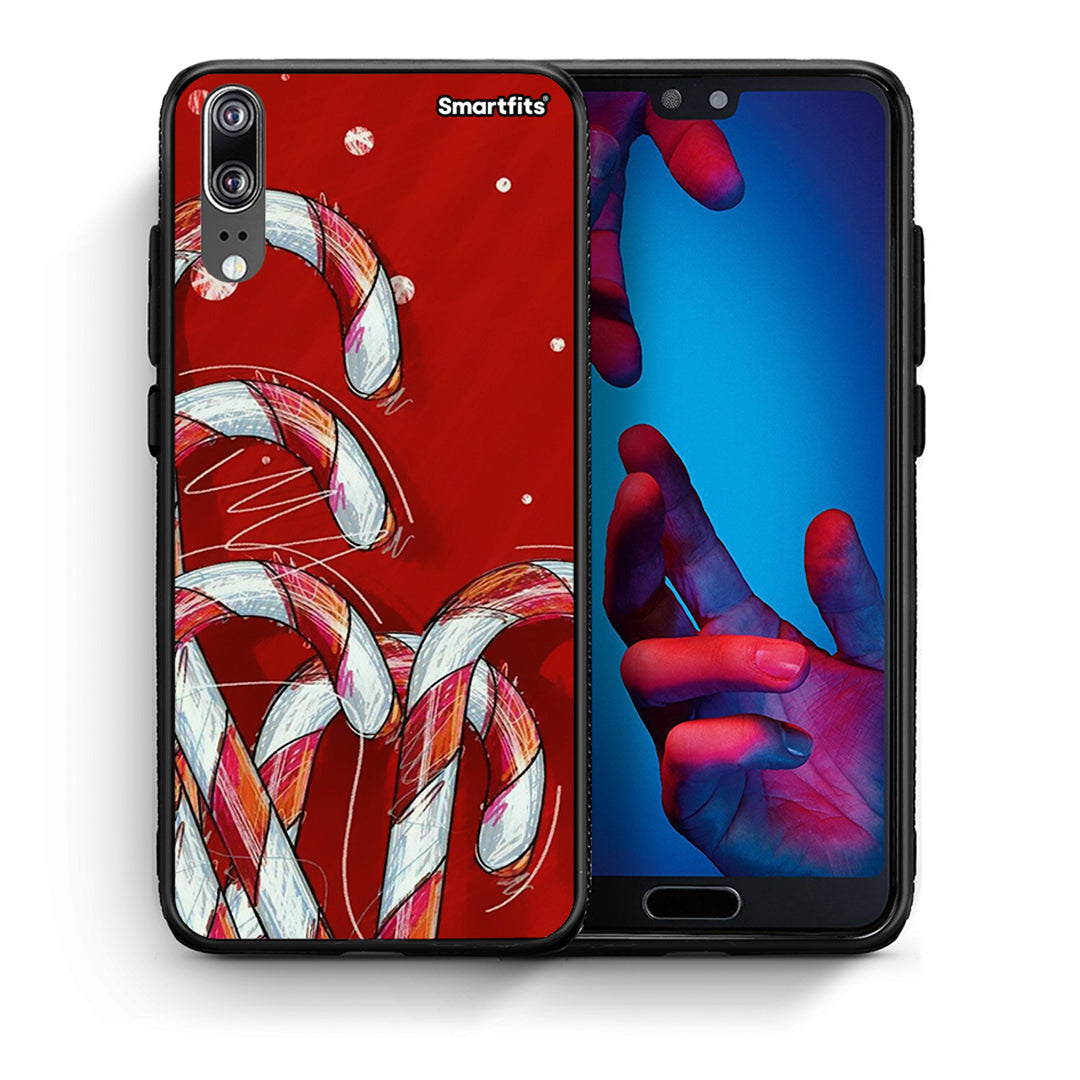 Θήκη Huawei P20 Candy Cane από τη Smartfits με σχέδιο στο πίσω μέρος και μαύρο περίβλημα | Huawei P20 Candy Cane case with colorful back and black bezels