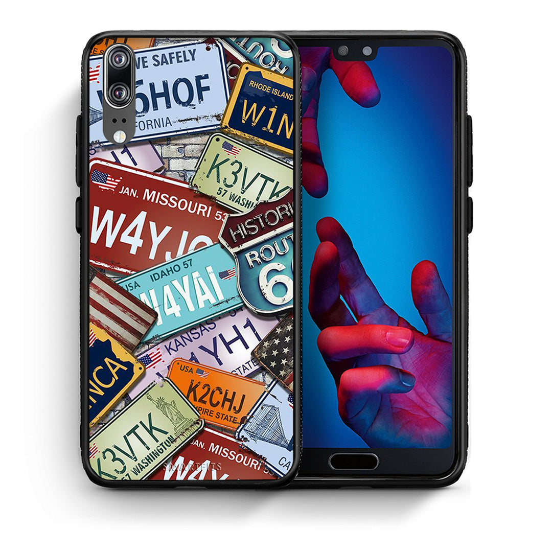 Θήκη Huawei P20 Car Plates από τη Smartfits με σχέδιο στο πίσω μέρος και μαύρο περίβλημα | Huawei P20 Car Plates case with colorful back and black bezels