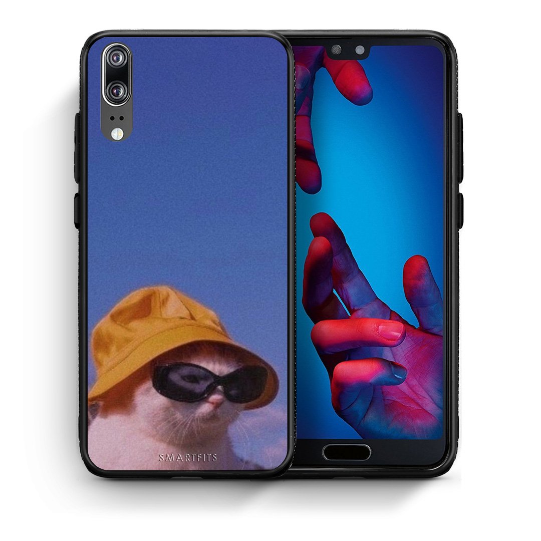 Θήκη Huawei P20 Cat Diva από τη Smartfits με σχέδιο στο πίσω μέρος και μαύρο περίβλημα | Huawei P20 Cat Diva case with colorful back and black bezels