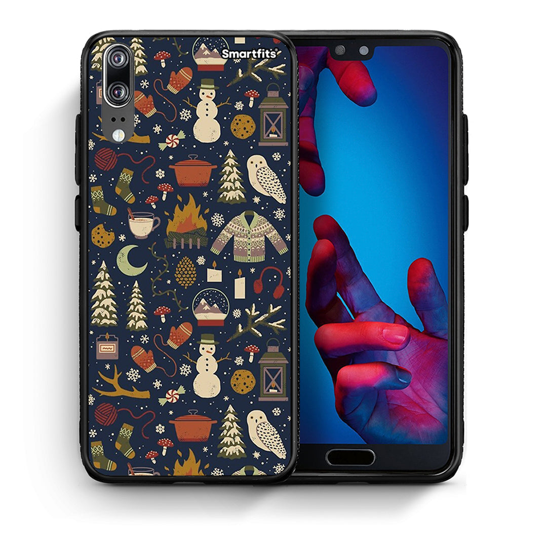 Θήκη Huawei P20 Christmas Elements από τη Smartfits με σχέδιο στο πίσω μέρος και μαύρο περίβλημα | Huawei P20 Christmas Elements case with colorful back and black bezels