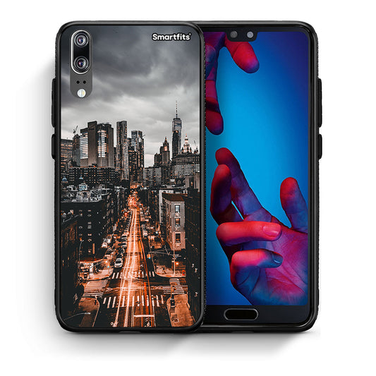 Θήκη Huawei P20 City Lights από τη Smartfits με σχέδιο στο πίσω μέρος και μαύρο περίβλημα | Huawei P20 City Lights case with colorful back and black bezels