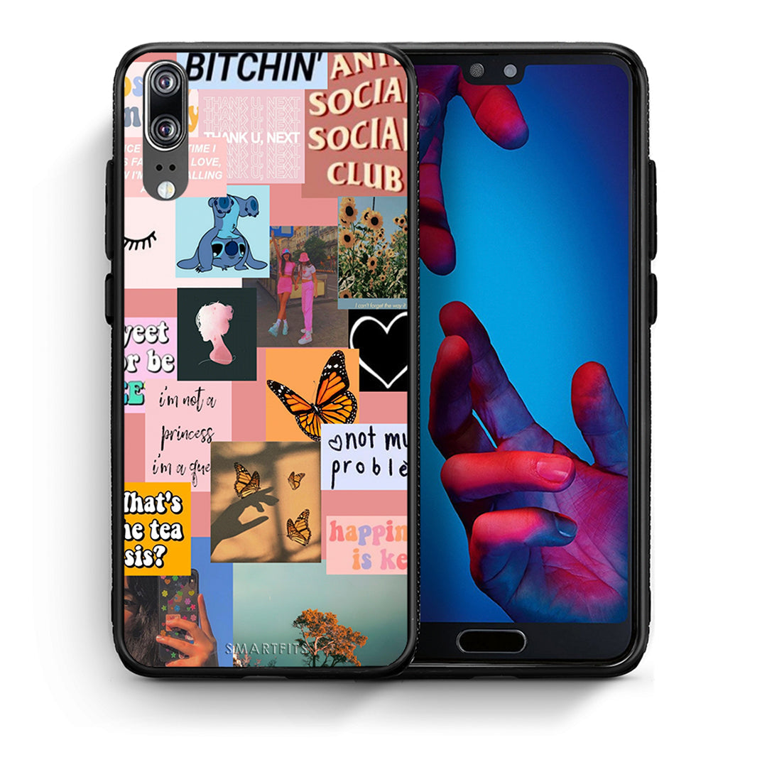 Θήκη Αγίου Βαλεντίνου Huawei P20 Collage Bitchin από τη Smartfits με σχέδιο στο πίσω μέρος και μαύρο περίβλημα | Huawei P20 Collage Bitchin case with colorful back and black bezels