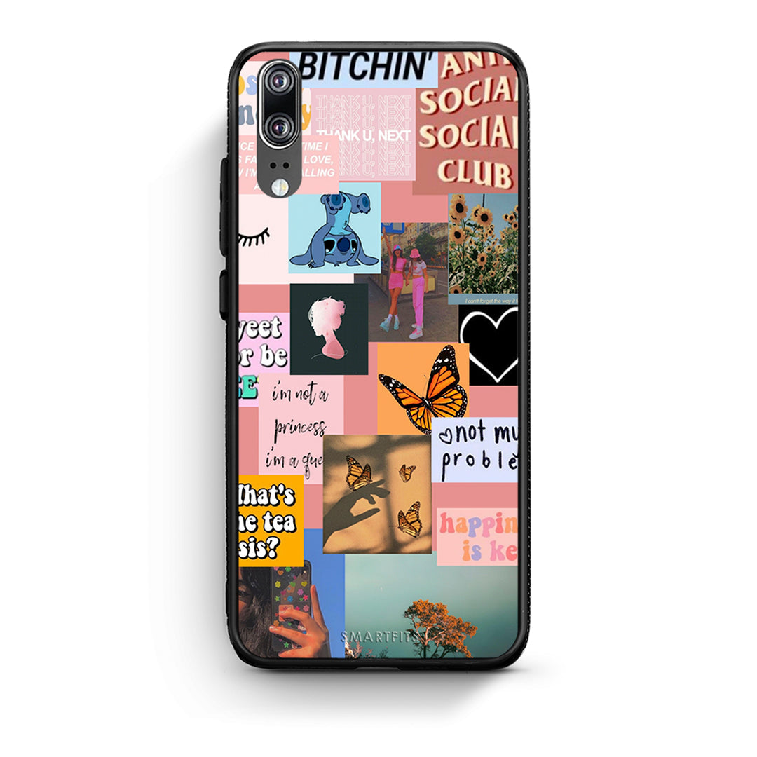 Huawei P20 Collage Bitchin Θήκη Αγίου Βαλεντίνου από τη Smartfits με σχέδιο στο πίσω μέρος και μαύρο περίβλημα | Smartphone case with colorful back and black bezels by Smartfits
