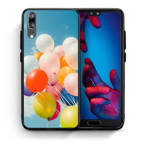 Θήκη Huawei P20 Colorful Balloons από τη Smartfits με σχέδιο στο πίσω μέρος και μαύρο περίβλημα | Huawei P20 Colorful Balloons case with colorful back and black bezels