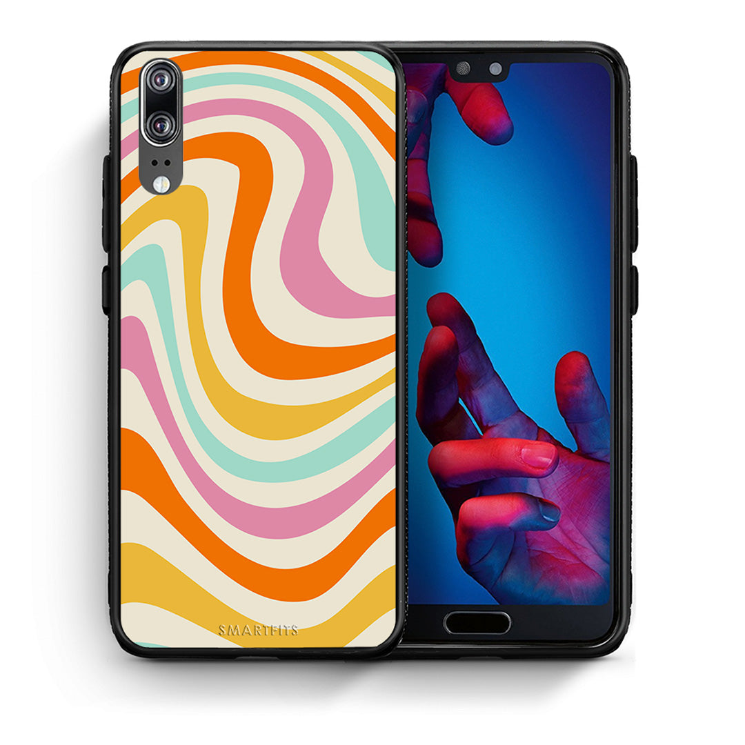 Θήκη Huawei P20 Colourful Waves από τη Smartfits με σχέδιο στο πίσω μέρος και μαύρο περίβλημα | Huawei P20 Colourful Waves case with colorful back and black bezels