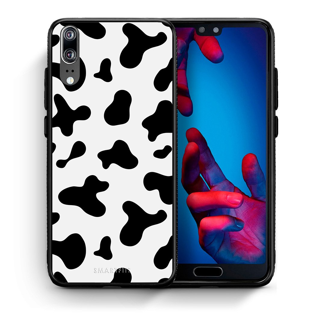Θήκη Huawei P20 Cow Print από τη Smartfits με σχέδιο στο πίσω μέρος και μαύρο περίβλημα | Huawei P20 Cow Print case with colorful back and black bezels