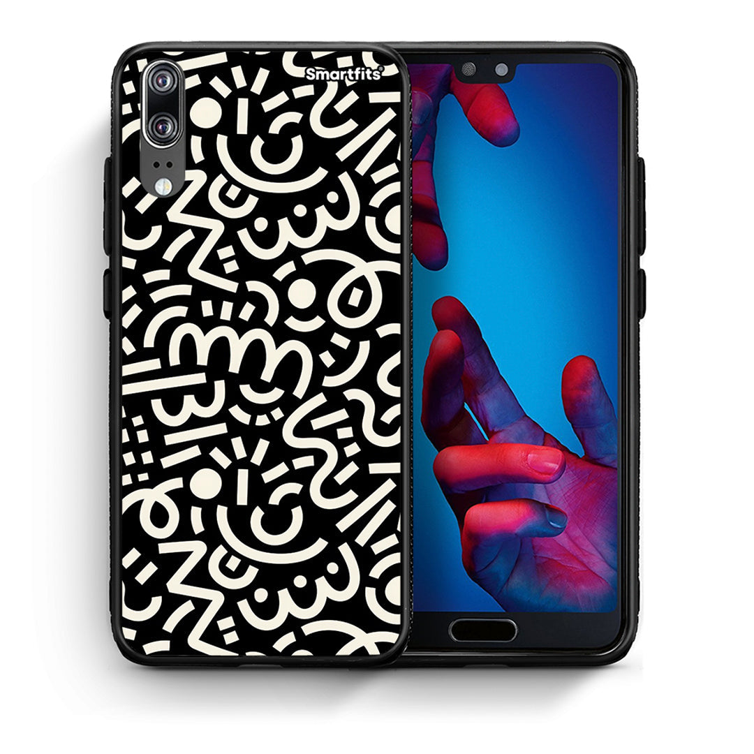 Θήκη Huawei P20 Doodle Art από τη Smartfits με σχέδιο στο πίσω μέρος και μαύρο περίβλημα | Huawei P20 Doodle Art case with colorful back and black bezels