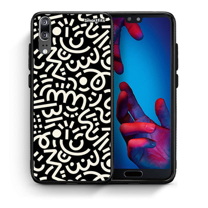 Θήκη Huawei P20 Doodle Art από τη Smartfits με σχέδιο στο πίσω μέρος και μαύρο περίβλημα | Huawei P20 Doodle Art case with colorful back and black bezels
