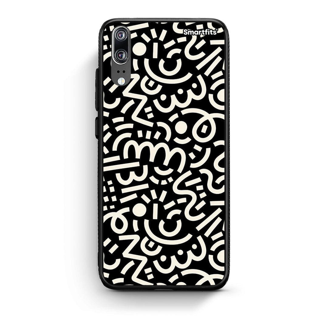 Huawei P20 Doodle Art Θήκη από τη Smartfits με σχέδιο στο πίσω μέρος και μαύρο περίβλημα | Smartphone case with colorful back and black bezels by Smartfits