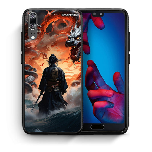 Θήκη Huawei P20 Dragons Fight από τη Smartfits με σχέδιο στο πίσω μέρος και μαύρο περίβλημα | Huawei P20 Dragons Fight case with colorful back and black bezels