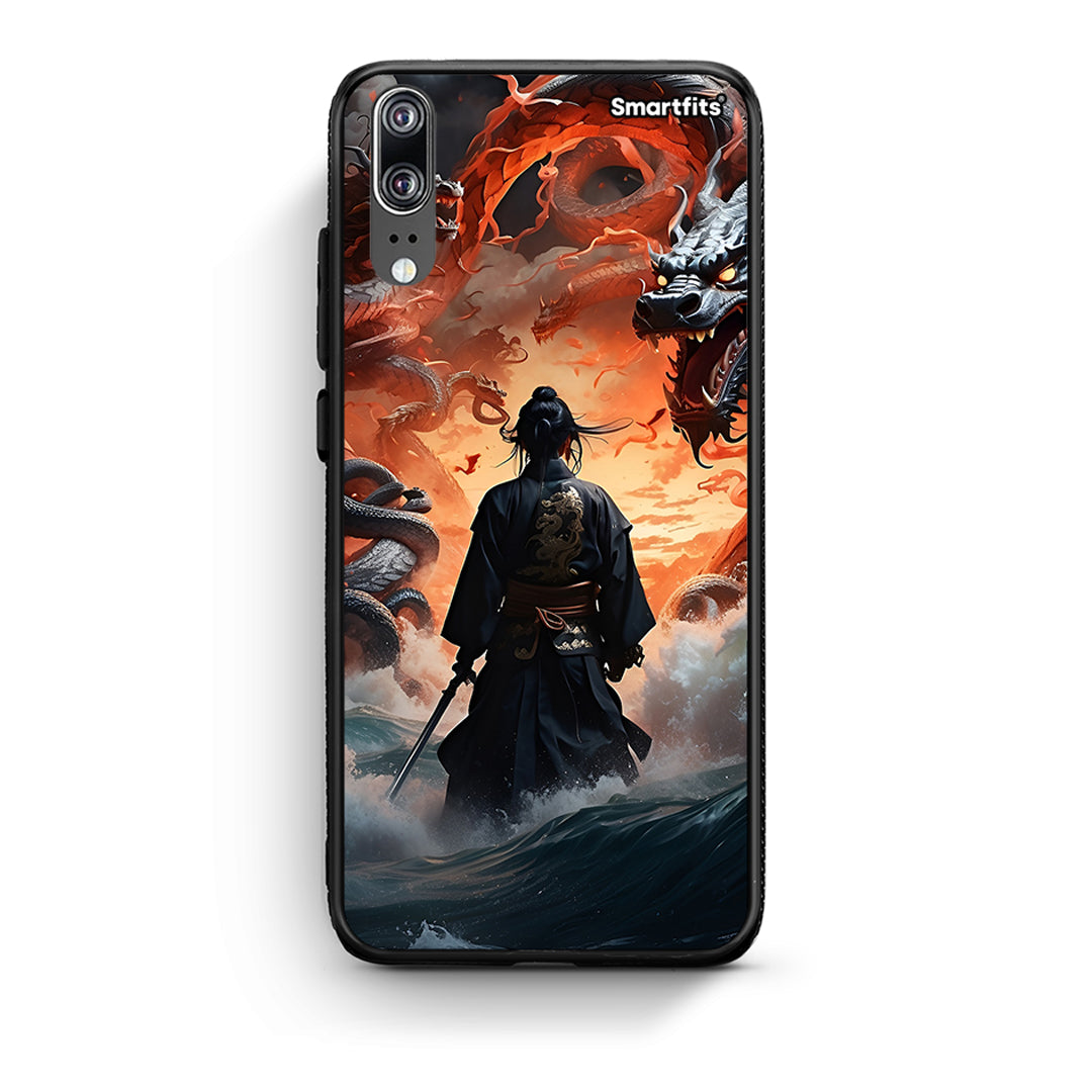 Huawei P20 Dragons Fight θήκη από τη Smartfits με σχέδιο στο πίσω μέρος και μαύρο περίβλημα | Smartphone case with colorful back and black bezels by Smartfits