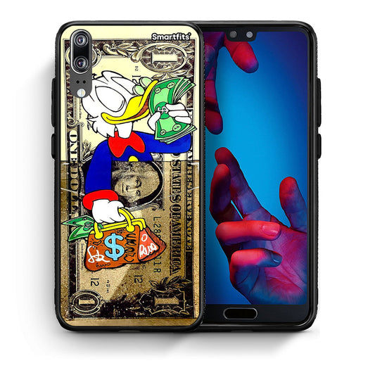 Θήκη Huawei P20 Duck Money από τη Smartfits με σχέδιο στο πίσω μέρος και μαύρο περίβλημα | Huawei P20 Duck Money case with colorful back and black bezels