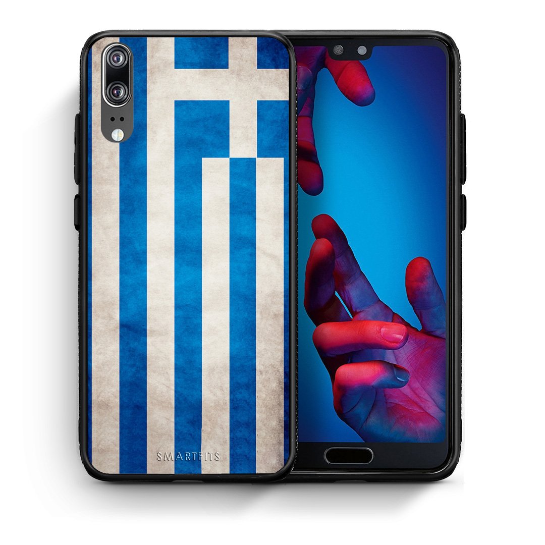 Θήκη Huawei P20 Greek Flag από τη Smartfits με σχέδιο στο πίσω μέρος και μαύρο περίβλημα | Huawei P20 Greek Flag case with colorful back and black bezels